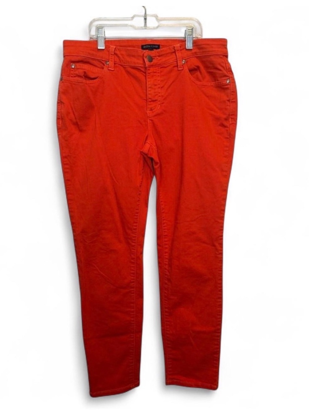 Eileen Fisher Firefly Red Stretch Organic Denim Slim Leg Ankle Jeans Size 8